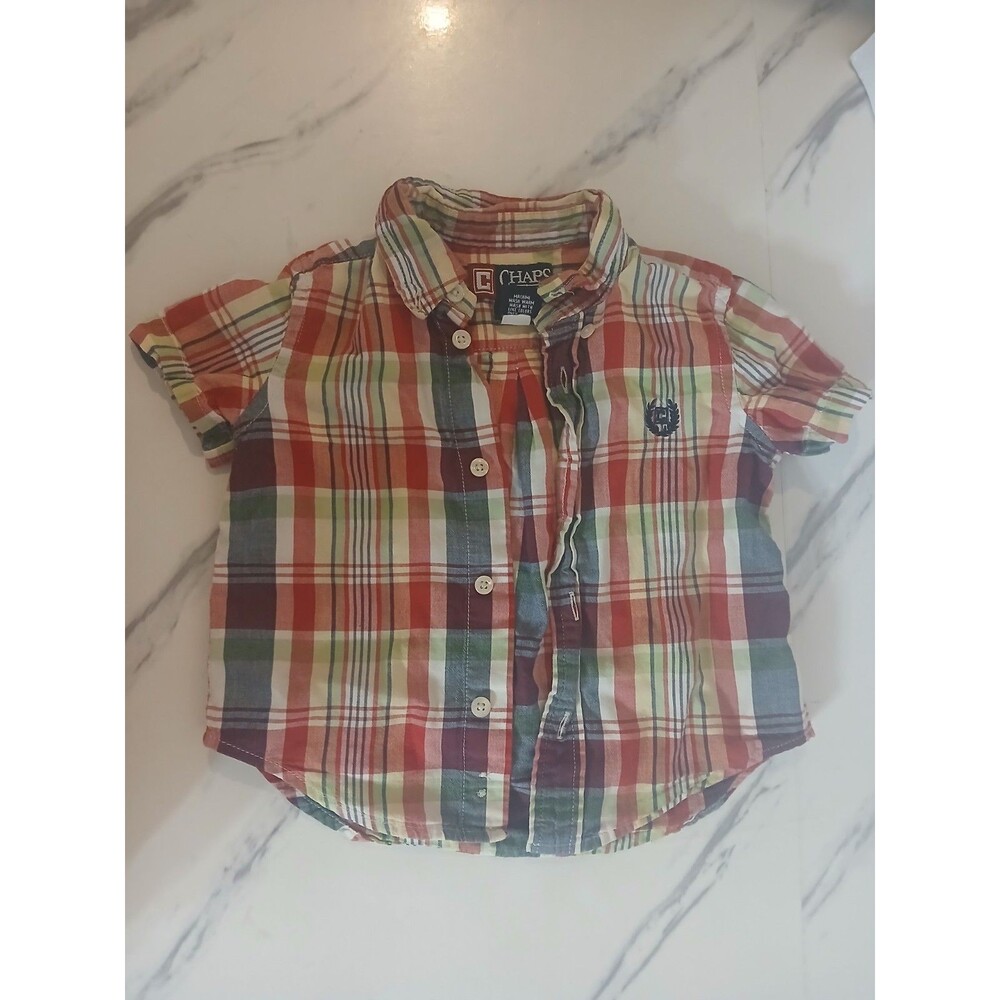 Chaps Shirt Baby Size 18M Plaid Short Sleeve Button Up Western